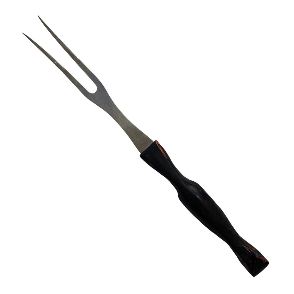 Cutco 2 Prong Carving Turning Fork 1726 Orange Brown Swirl Marbled USA 12"